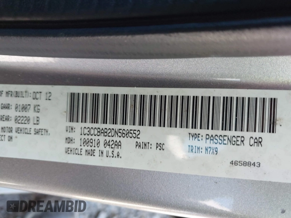 2013 Chrysler 200 LX with VIN 1C3CCBAB2DN560552, listed as a IAAI auction lot 41821028 with 179,085 mi miles. Bid and sale history available at carsss.com. Image 9.