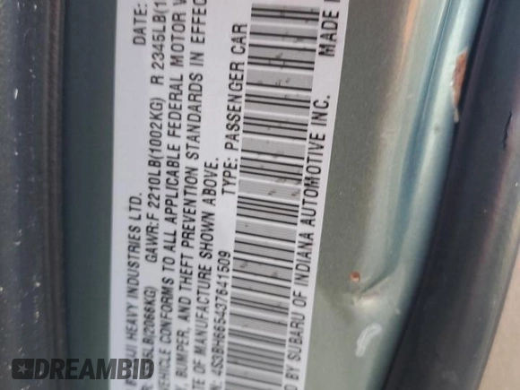2003 Subaru Legacy Outback with VIN 4S3BH665437641509, listed as a Copart auction lot 75300044 with 212,675 mi miles and Non repairable. Bid and sale history available at DreamBid. Image 13.