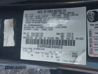 2012 Ford Fusion SE with VIN 3FAHP0HA8CR404010, listed as a IAAI auction lot 42558110 with 215,462 mi miles and . Bid and sale history available at DreamBid. Image 9.