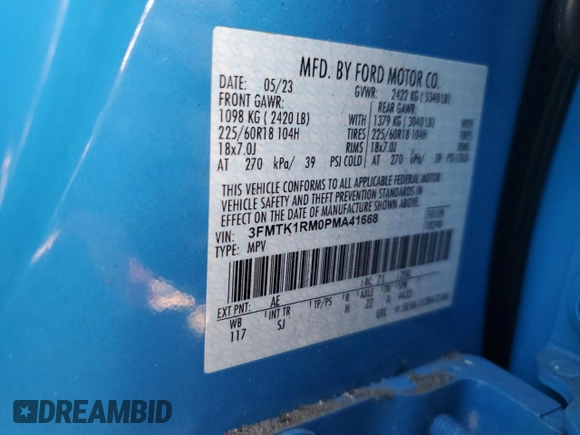 2023 Ford Mustang Mach-E Select with VIN 3FMTK1RM0PMA41668, listed as a Copart auction lot 42788025 with 24,090 mi miles and Salvage Title. Bid and sale history available at DreamBid. Image 13.
