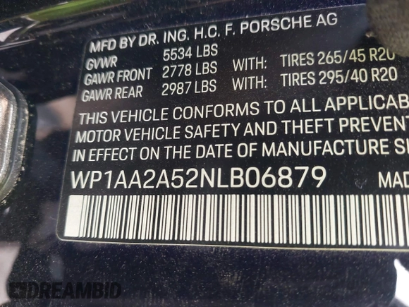 2022 Porsche Macan with VIN WP1AA2A52NLB06879, listed as a IAAI auction lot 41529228 with 34,309 mi miles and . Bid and sale history available at DreamBid. Image 9.