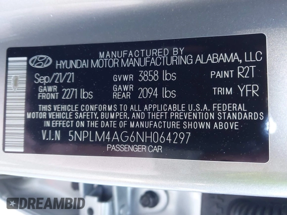 2022 Hyundai Elantra SEL with VIN 5NPLM4AG6NH064297, listed as a IAAI auction lot 41887543 with 59,776 mi miles and . Bid and sale history available at DreamBid. Image 9.