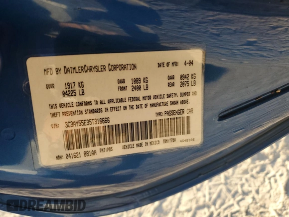 2005 Chrysler PT Cruiser with VIN 3C3AY55E35T316666, listed as a Copart auction lot 75451094 with 68,974 mi miles and Non Repairable. Bid and sale history available at DreamBid. Image 13.