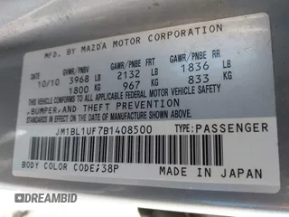2011 Mazda 3 i Sport with VIN JM1BL1UF7B1408500, listed as a IAAI auction lot 42076150 with 179,965 mi miles. Bid and sale history available at carsss.com. Image 9.