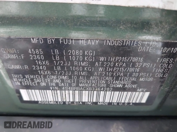 2011 Subaru Outback 2.5i z VIN 4S4BRBACXB3364202, wystawiony jako IAAI lot #41440136 z przebiegiem 131 114 mil mil oraz . Historia ofert i sprzedaży dostępna na DreamBid. Obrazek 9.