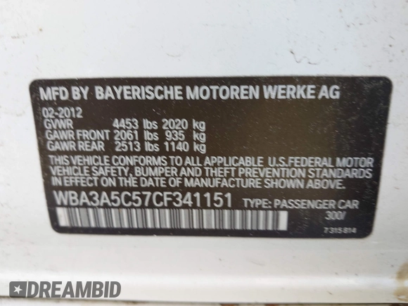 2012 BMW 3 Series 328i с VIN WBA3A5C57CF341151, выставлен на аукционе IAAI как лот 42259279 с пробегом 70 035 миль миль и . История ставок и продаж доступна на DreamBid. Изображение 9.