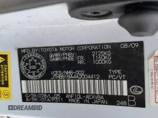 2010 Lexus HS 250h with VIN JTHBB1BA4A2004412, listed as a Copart auction lot 46927045 with 289,858 mi miles and Salvage Title. Bid and sale history available at DreamBid. Image 12.