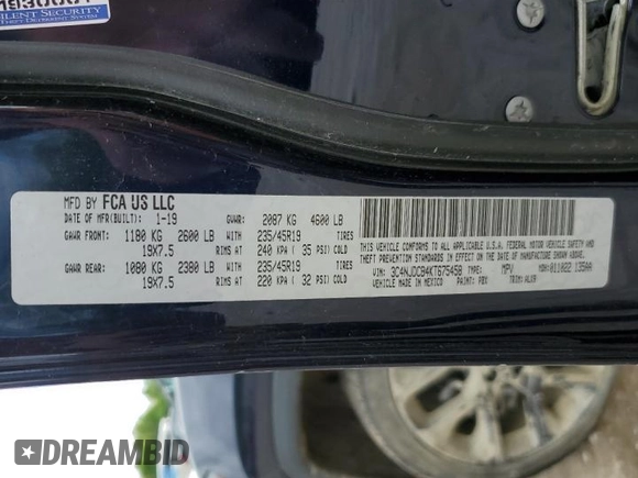 2019 Jeep Compass High Altitude with VIN 3C4NJDCB4KT675458, listed as a Copart auction lot 57132675 with 56,549 mi miles and Salvage title. Bid and sale history available at DreamBid. Image 13.