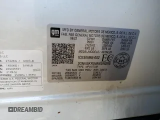 2022 Chevrolet Blazer RS with VIN 3GNKBKRS4NS198298, listed as a Copart auction lot 47863555 with 38,442 mi miles and Salvage title. Bid and sale history available at DreamBid. Image 15.