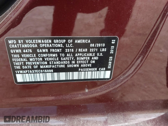 2014 Volkswagen Passat S с VIN 1VWAP7A37EC015096, выставлен на аукционе IAAI как лот 42789651 с пробегом 146 000 миль миль и . История ставок и продаж доступна на DreamBid. Изображение 9.