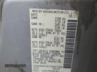 2015 Nissan Frontier SV with VIN 1N6AD0ER2FN768796, listed as a Copart auction lot 61269685 with Not provided miles and Salvage title. Bid and sale history available at DreamBid. Image 12.
