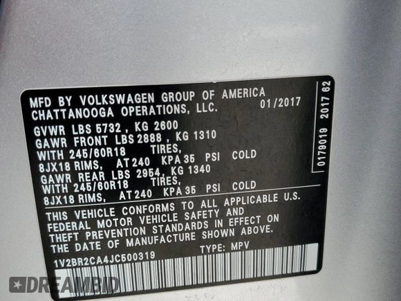 2018 Volkswagen Atlas Launch Edition with VIN 1V2BR2CA4JC500319, listed as a Copart auction lot 55771225 with 76,511 mi miles and Salvage title. Bid and sale history available at DreamBid. Image 13.