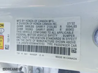 2022 Honda Civic Si with VIN 2HGFE1E55NH475153, listed as a IAAI auction lot 41269072 with 33,684 mi miles. Bid and sale history available at carsss.com. Image 9.