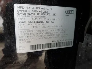 2020 Audi Q3 S line Premium with VIN WA1DECF3XL1016155, listed as a Copart auction lot 37987063 with 38,409 mi miles. Bid and sale history available at carsss.com. Image 13.