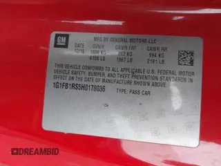 2017 Chevrolet Camaro 1LT with VIN 1G1FB1RS5H0178036, listed as a IAAI auction lot 41913143 with 144,838 mi miles and . Bid and sale history available at DreamBid. Image 9.