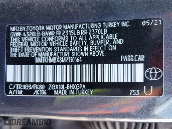 2021 Toyota C-HR LE z VIN NMTKHMBX8MR130564, wystawiony jako Copart lot #56711535 z przebiegiem 94 007 mil mil oraz Szkoda całkowita • Salvage title. Historia ofert i sprzedaży dostępna na DreamBid. Obrazek 12.