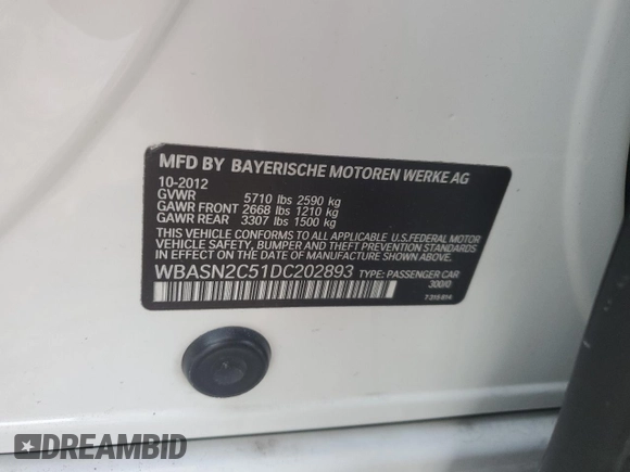2013 BMW 5 Series 535i Gran Turismo with VIN WBASN2C51DC202893, listed as a Copart auction lot 82587944 with 119,904 mi miles and Salvage title. Bid and sale history available at DreamBid. Image 14.