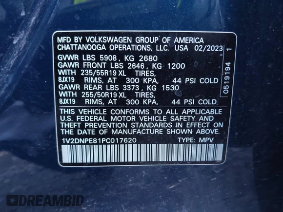 2023 Volkswagen ID.4 Pro z VIN 1V2DNPE81PC017620, wystawiony jako IAAI lot #41573053 z przebiegiem 15 462 mil mil oraz . Historia ofert i sprzedaży dostępna na DreamBid. Obrazek 9.