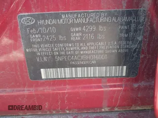 2011 Hyundai Sonata Limited with VIN 5NPEC4ACXBH016001, listed as a IAAI auction lot 42074146 with 238,998 mi miles and . Bid and sale history available at carsss.com. Image 9.