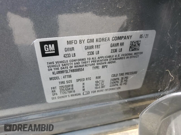 2022 Buick Encore GX Essence with VIN KL4MMFSL7NB008554, listed as a Copart auction lot 62138275 with 45,758 mi miles and Salvage title. Bid and sale history available at DreamBid. Image 14.