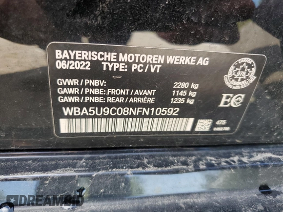 2022 BMW 3 Series M340i xDrive with VIN WBA5U9C08NFN10592, listed as a Copart auction lot 66875344 with 42,414 mi miles and Clean Title. Bid and sale history available at DreamBid. Image 12.