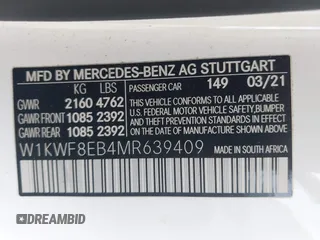 2021 Mercedes-Benz C 300 with VIN W1KWF8EB4MR639409, listed as a IAAI auction lot 42302916 with 50,055 mi miles and . Bid and sale history available at DreamBid. Image 9.