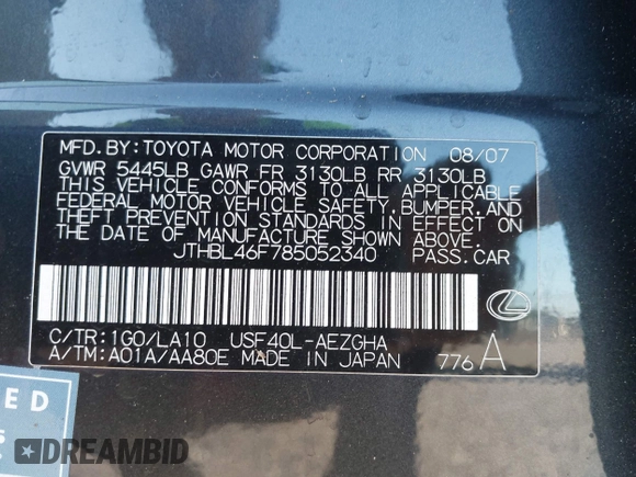 2008 Lexus LS 460 z VIN JTHBL46F785052340, wystawiony jako IAAI lot #41963007 z przebiegiem 142 710 mil mil oraz . Historia ofert i sprzedaży dostępna na DreamBid. Obrazek 9.