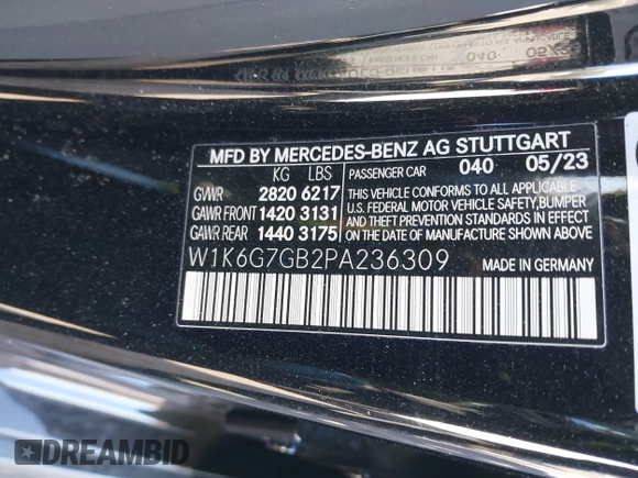 2023 Mercedes-Benz S-Class S 580 with VIN W1K6G7GB2PA236309, listed as a IAAI auction lot 41614031 with 18,909 mi miles. Bid and sale history available at carsss.com. Image 9.