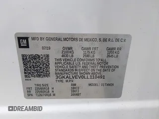 2020 GMC Terrain SLT with VIN 3GKALVEV0LL110491, listed as a IAAI auction lot 42222932 with 89,322 mi miles and . Bid and sale history available at DreamBid. Image 9.