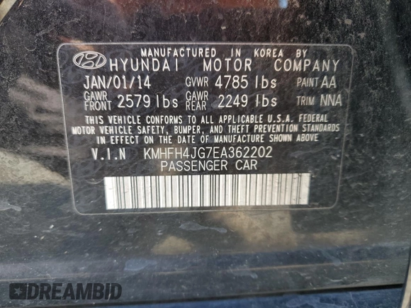 2014 Hyundai Azera Limited z VIN KMHFH4JG7EA362202, wystawiony jako Copart lot #85701404 z przebiegiem 119 359 mil mil oraz Szkoda całkowita • Salvage title. Historia ofert i sprzedaży dostępna na DreamBid. Obrazek 15.