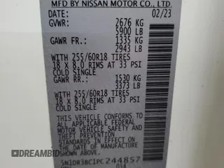 2023 Nissan Pathfinder SV с VIN 5N1DR3BC1PC244857, выставлен на аукционе Copart как лот 58160795 с пробегом 42 417 миль миль и Чистый • Clean title. История ставок и продаж доступна на DreamBid. Изображение 14.