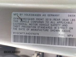 2004 Volkswagen Touareg z VIN WVGCM77L64D076276, wystawiony jako IAAI lot #42149861 z przebiegiem 144 182 mil mil oraz . Historia ofert i sprzedaży dostępna na DreamBid. Obrazek 9.