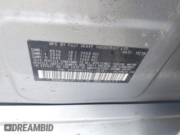 2016 Subaru Legacy Premium z VIN 4S3BNAE62G3028761, wystawiony jako IAAI lot #42452818 z przebiegiem 104 594 mil mil oraz . Historia ofert i sprzedaży dostępna na DreamBid. Obrazek 9.