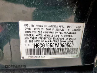 2000 Honda Accord EX с VIN 1HGCG1655YA090500, выставлен на аукционе Copart как лот 57306215 с пробегом 140 080 миль миль и Списание • Salvage title. История ставок и продаж доступна на DreamBid. Изображение 13.
