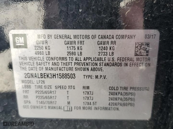 2017 Chevrolet Equinox LS with VIN 2GNALBEK3H1588503, listed as a Copart auction lot 51542335 with 146,016 mi miles and Clean Title. Bid and sale history available at carsss.com. Image 13.