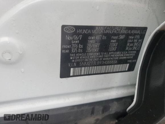 2018 Hyundai Santa Fe 2.4L with VIN 5NMZT3LB9JH088836, listed as a Copart auction lot 60206855 with 111,208 mi miles and Salvage title. Bid and sale history available at DreamBid. Image 14.