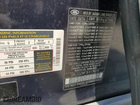 2014 Land Rover Range Rover HSE z VIN SALGS2WF3EA176079, wystawiony jako Copart lot #54985595 z przebiegiem 108 955 mil mil oraz Szkoda całkowita • Salvage title. Historia ofert i sprzedaży dostępna na DreamBid. Obrazek 13.