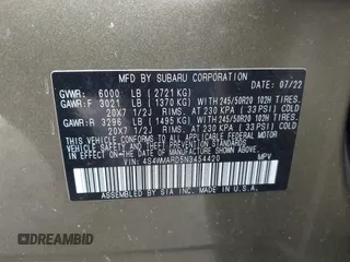 2022 Subaru Ascent Touring z VIN 4S4WMARD5N3454420, wystawiony jako IAAI lot #42332953 z przebiegiem 48 164 mil mil oraz . Historia ofert i sprzedaży dostępna na DreamBid. Obrazek 9.