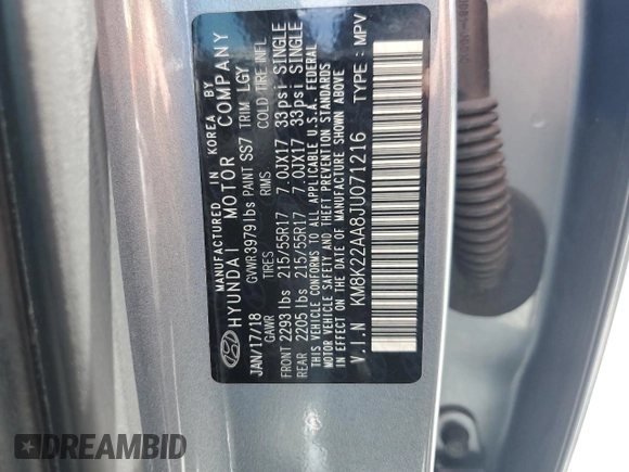 2018 Hyundai Kona SEL with VIN KM8K22AA8JU071216, listed as a Copart auction lot 51613875 with 67,134 mi miles and Salvage Title. Bid and sale history available at DreamBid. Image 13.