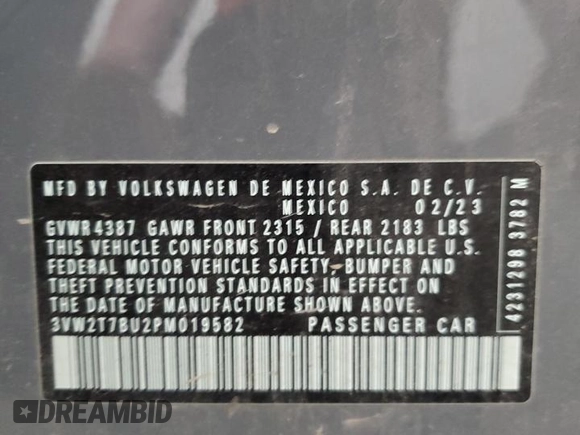 2023 Volkswagen Jetta GLI Autobahn z VIN 3VW2T7BU2PM019582, wystawiony jako Copart lot #60191984 z przebiegiem 12 114 mil mil oraz Szkoda całkowita • Salvage title. Historia ofert i sprzedaży dostępna na DreamBid. Obrazek 12.