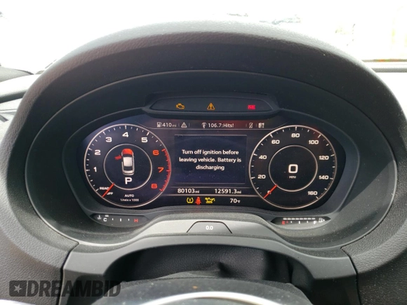 2017 Audi A3 Sedan Premium Plus with VIN WAUGUGFF2H1025363, listed as a Copart auction lot 48606583 with 80,103 mi miles and Salvage Title. Bid and sale history available at carsss.com. Image 9.