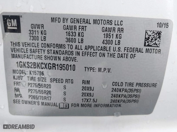 2016 GMC Yukon SLT with VIN 1GKS2BKCXGR195010, listed as a IAAI auction lot 41226537 with 130,919 mi miles. Bid and sale history available at carsss.com. Image 9.