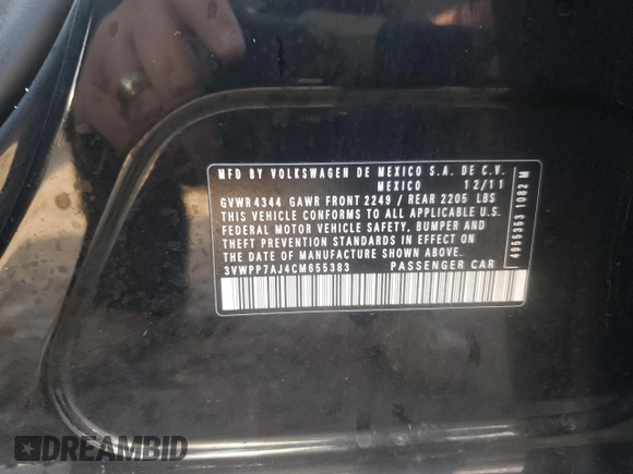 2012 Volkswagen Jetta SportWagen SE with VIN 3VWPP7AJ4CM655383, listed as a Copart auction lot 83686244 with 148,015 mi miles and Salvage Title. Bid and sale history available at carsss.com. Image 12.