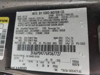 2016 Ford Fusion SE z VIN 3FA6P0H77GR367727, wystawiony jako IAAI lot #42274323 z przebiegiem 309 852 mil mil oraz . Historia ofert i sprzedaży dostępna na DreamBid. Obrazek 9.