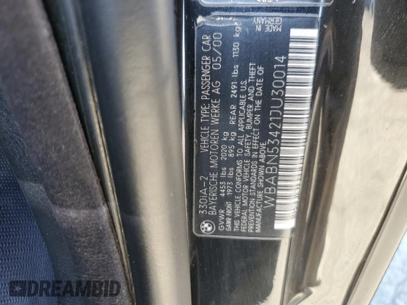 2001 BMW 3 Series 330Ci with VIN WBABN53421JU30014, listed as a Copart auction lot 46181895 with 238,938 mi miles and Salvage Title. Bid and sale history available at carsss.com. Image 12.