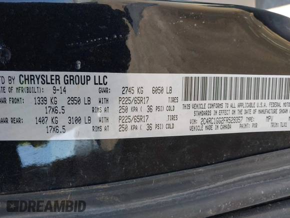 2015 Chrysler Town & Country Limited Platinum with VIN 2C4RC1GG2FR529357, listed as a IAAI auction lot 41924159 with 220,575 mi miles and . Bid and sale history available at DreamBid. Image 9.