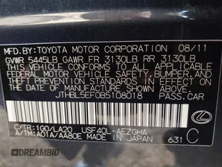 2011 Lexus LS 460 z VIN JTHBL5EF0B5108018, wystawiony jako IAAI lot #42066810 z przebiegiem 139 768 mil mil oraz . Historia ofert i sprzedaży dostępna na DreamBid. Obrazek 9.