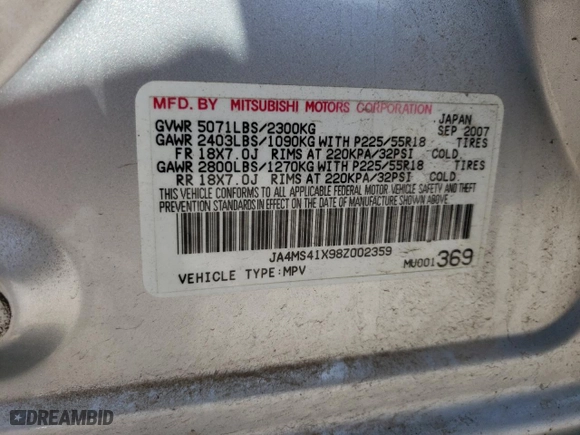 2008 Mitsubishi Outlander XLS with VIN JA4MS41X98Z002359, listed as a Copart auction lot 80348244 with 133,379 mi miles and Salvage Title. Bid and sale history available at carsss.com. Image 16.