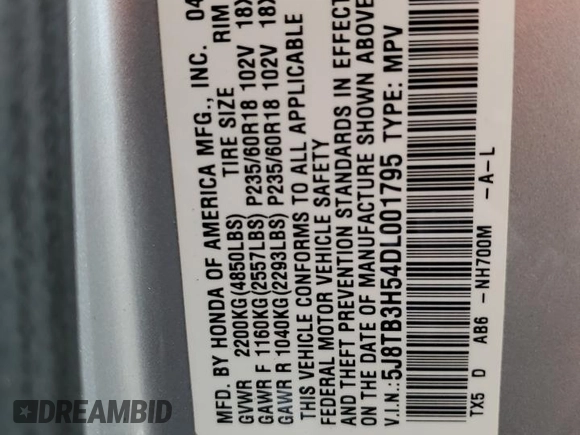 2013 Acura RDX Technology with VIN 5J8TB3H54DL001795, listed as a Copart auction lot 56590265 with 104,753 mi miles and Salvage title. Bid and sale history available at DreamBid. Image 14.