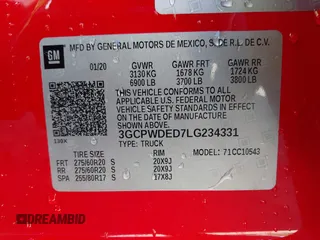 2020 Chevrolet Silverado 1500 RST with VIN 3GCPWDED7LG234331, listed as a IAAI auction lot 41581475 with 74,081 mi miles and . Bid and sale history available at DreamBid. Image 9.